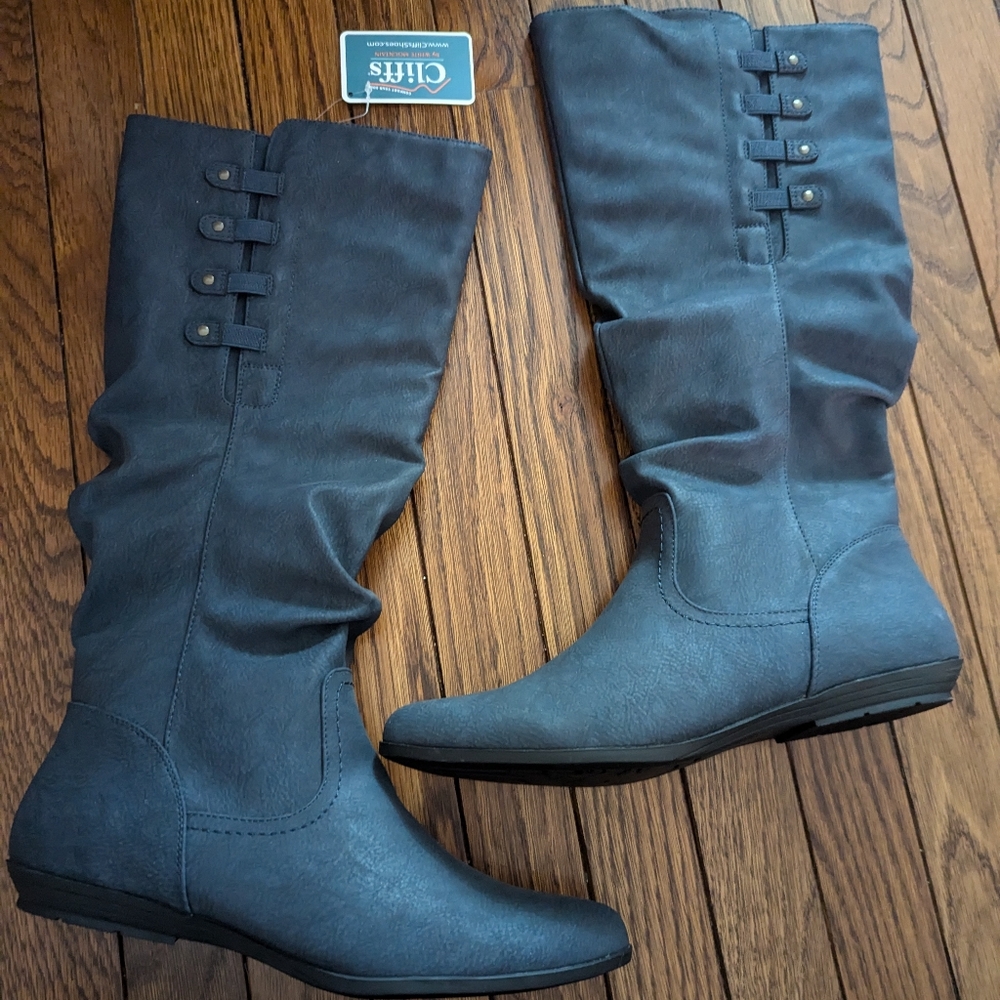 🆕 NWT Cliffs by White Mountain navy faux suede flat knee high boots - Picture 10 of 11